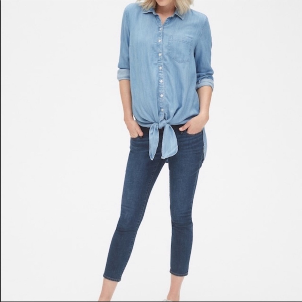 Maternity tie front jean button up shirt